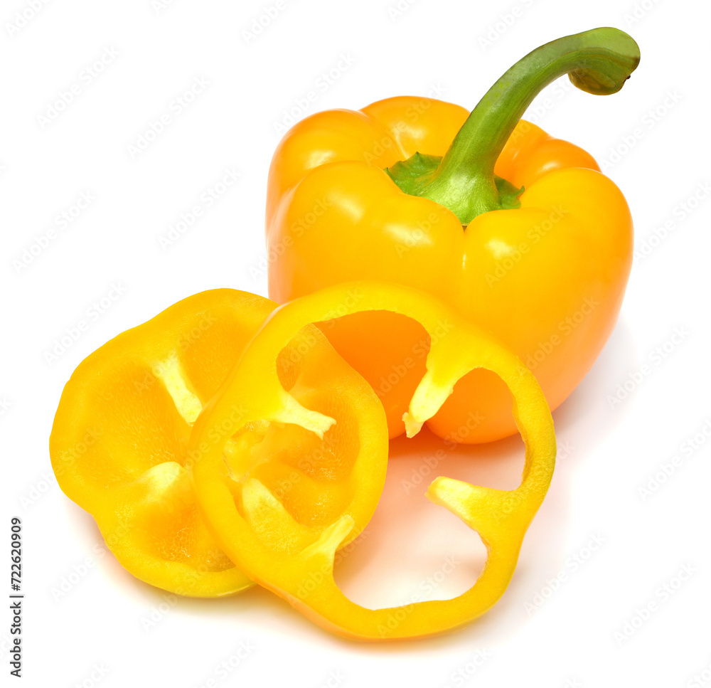 Yellow pepper whole and slices isolated on white background Yellow pepper whole and slices isolated on white background
