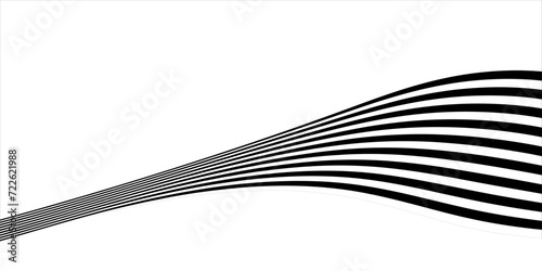 Black on white abstract perspective line stripes with 3d dimensional effect isolated on white.