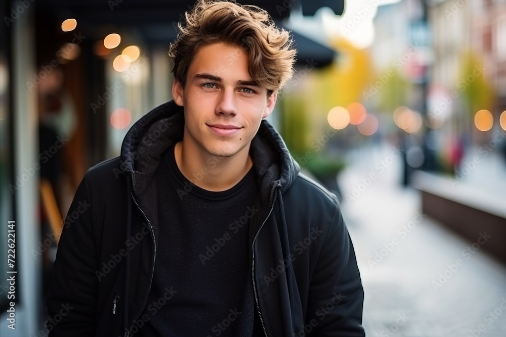 Portrait of a handsome young man in the city at night. Portrait of a handsome young man in the city at night.
