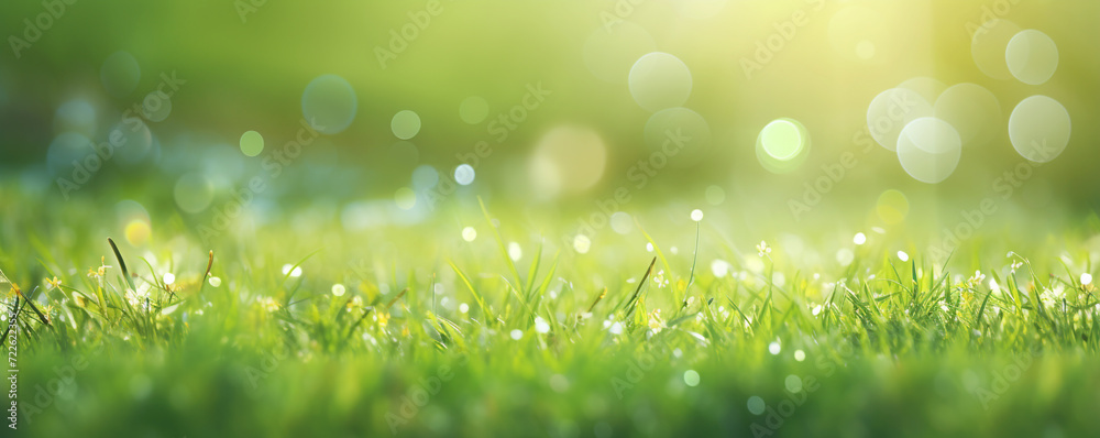 Beautiful meadow landscape with fresh grass in spring
