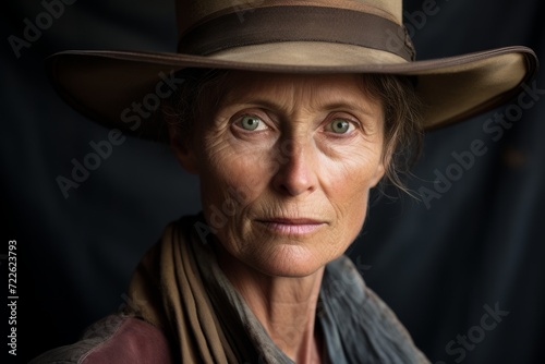 Portrait of a beautiful senior woman with hat on black background.