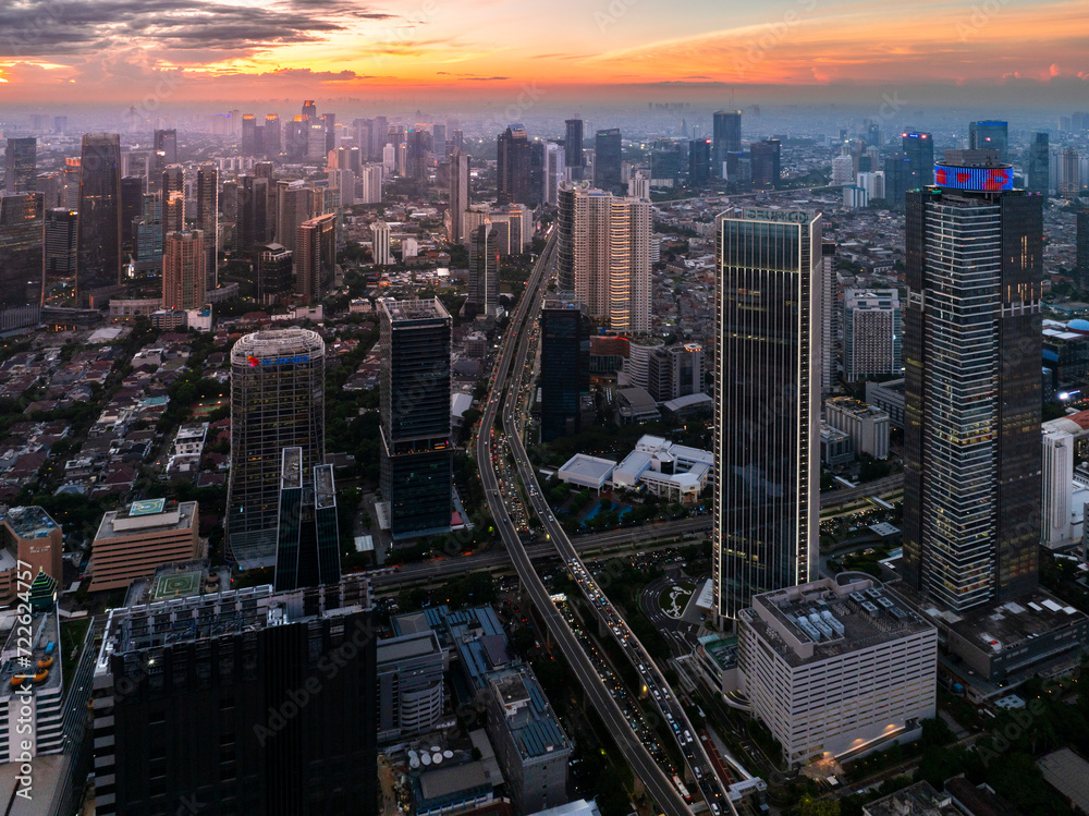 Beautiful sunset in Jakarta City Indonesia. Jakarta, is a capital city of indonesia that become the centre of economic and financial of Indonesia.