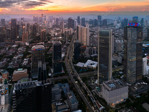Beautiful sunset in Jakarta City Indonesia. Jakarta  is a capital city of indonesia that become the centre of economic and financial of Indonesia.