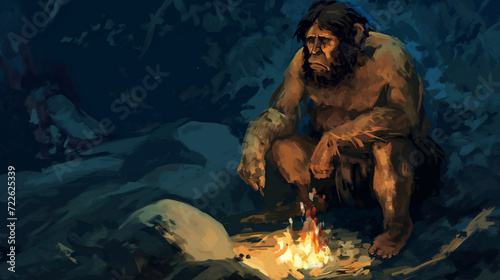 Caveman making fire - Neanderthal - Prehistory - History