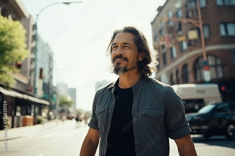 Handsome middle-aged man on a city street smiling. Handsome middle-aged man on a city street smiling.
