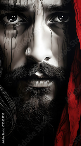 Obraz na płótnie Veiled Grief: A Poignant Portrait of Sorrow and Solace. Uncover the layers of emotion in this powerful visual narrative. w salonie