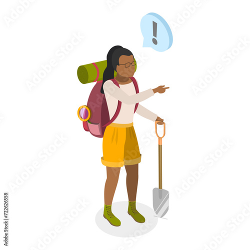 3D Isometric Flat Vector Illustration of Happy Archeologists , Treasure Hunting. Item 3