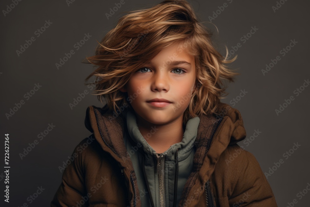 Portrait of a cute little boy with curly hair. Studio shot. Portrait of a cute little boy with curly hair. Studio shot.