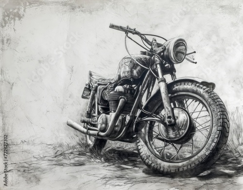 Vintage motorcycle. Hand drawn motorbike illustration