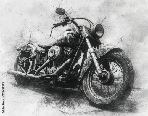 Vintage motorcycle. Hand drawn motorbike illustration