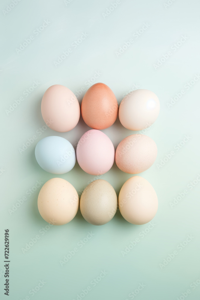 Colored Easter eggs on light pastel background top view with copy space Colored Easter eggs on light pastel background top view with copy space