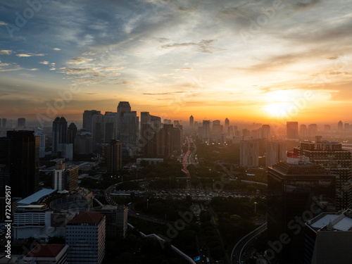 Beautiful sunset in Jakarta City Indonesia. Jakarta  is a capital city of indonesia that become the centre of economic and financial of Indonesia.