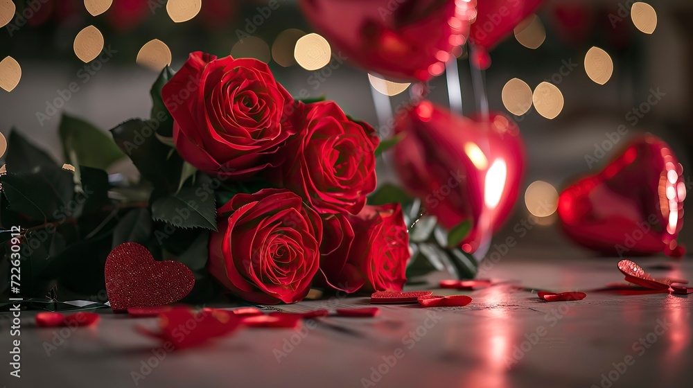 Valentine Ambiance with Roses and Heart Balloons