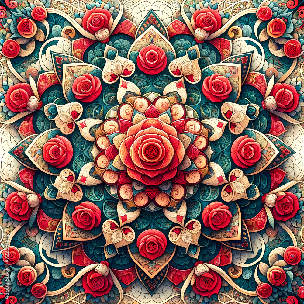 Fototapeta premium Hyperbolic Flower Mandala like Seamless pattern Maximalist Colorful Floral Psychedelic, Wallpaper Background
