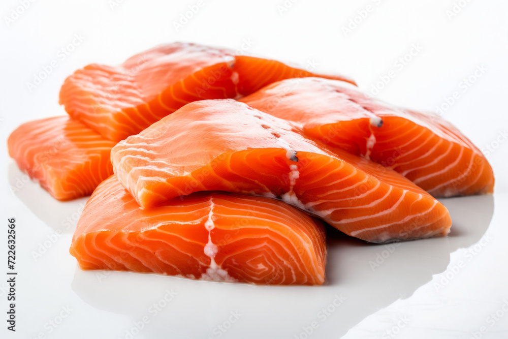 High stack of raw salmon fillets, healthy fat source, pescatarian diet High stack of raw salmon fillets, healthy fat source, pescatarian diet