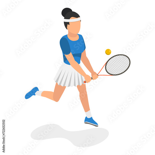 3D Isometric Flat Vector Set of Tennis Players, Summer Sport. Item 1
