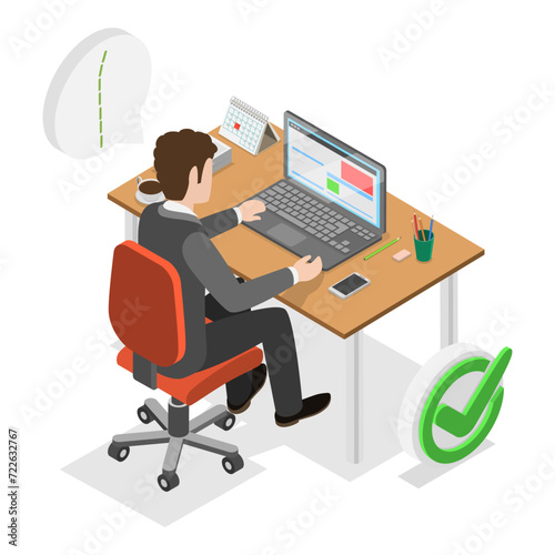 3D Isometric Flat Vector Illustration of Right And Wrong Sitting Postures, Medical Ergonomic Workplace. Item 1