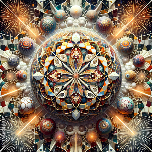 Hyperbolic Flower Mandala like Seamless pattern Maximalist Colorful Floral Psychedelic, Wallpaper Background