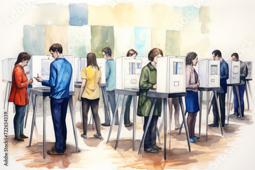 People voting on a voting site, election concept, colorful illustration for election time in USA photo