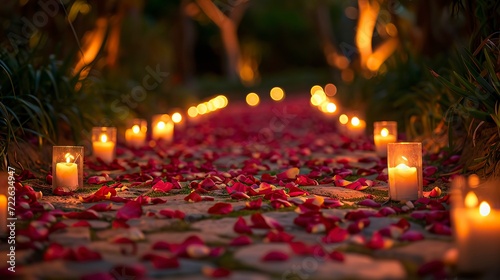 Warm Evening Ambience with Rose Petals Pathway 