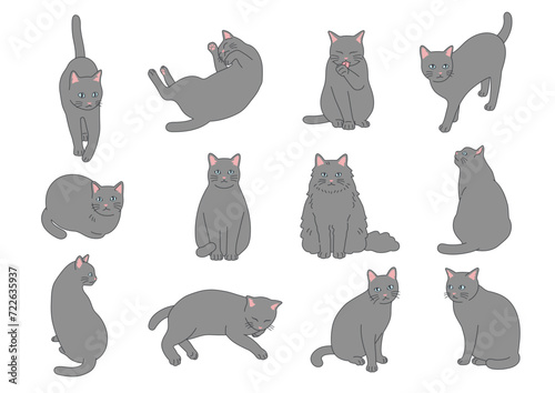 シンプルでかわいい猫のイラストセット