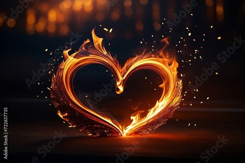 Burning heart with fire