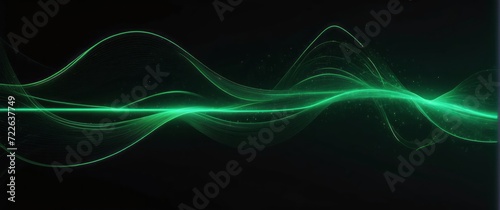 3d render, abstract wallpaper. Green neon lines over black background. Streaming energy. Particles moving and leaving glowing tracks