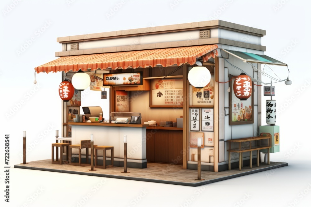 Little Ramen Noodles Shop Front, Capturing the Essence of a Quaint Restaurant, on an Isolated White Background, Generative AI