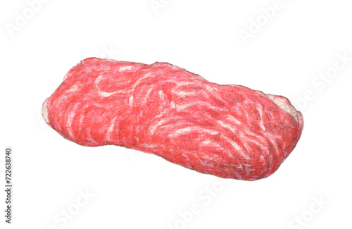 牛薄切り肉1枚　水彩色鉛筆イラスト