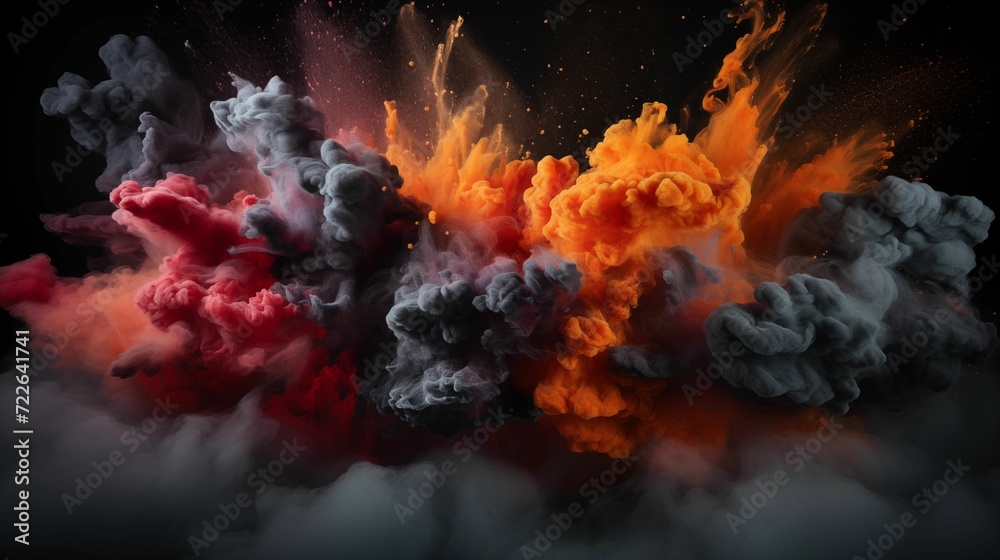 Black powder explosion on a dark background.