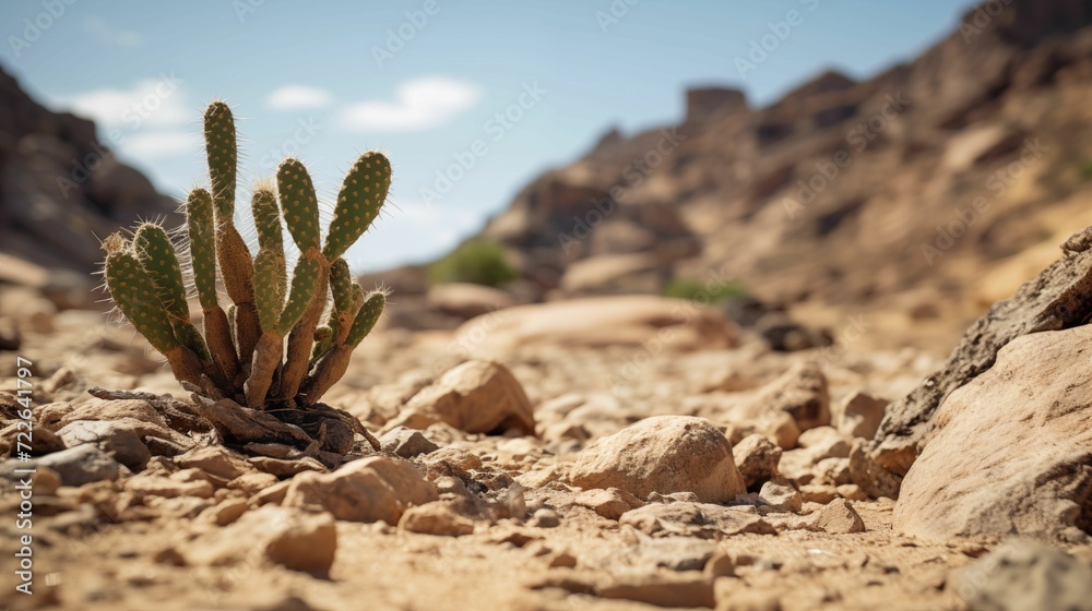 Cactus thriving amidst rocks and sand in the arid landscape. Cactus thriving amidst rocks and sand in the arid landscape.