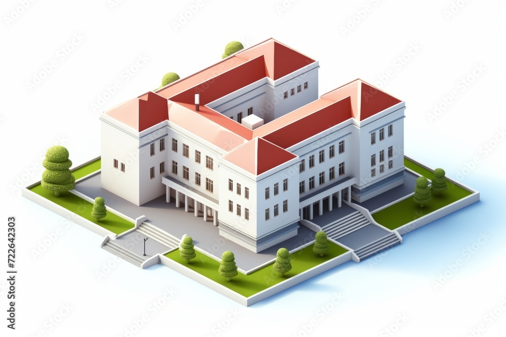 Modern School Building in Isometric View, on an Isolated White Background, Generative AI Modern School Building in Isometric View, on an Isolated White Background, Generative AI
