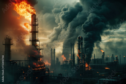 War attacks firemen of industrial pipelines at oil refinery plant Generative AI
