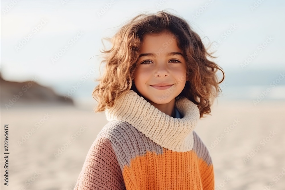 Portrait of a cute little girl with curly hair on the beach Portrait of a cute little girl with curly hair on the beach
