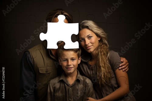 Family Portrait with a Missing Family Member Series: A Puzzle Concept Illustrating Loss or Absence, Missing Dad, Husband, Father