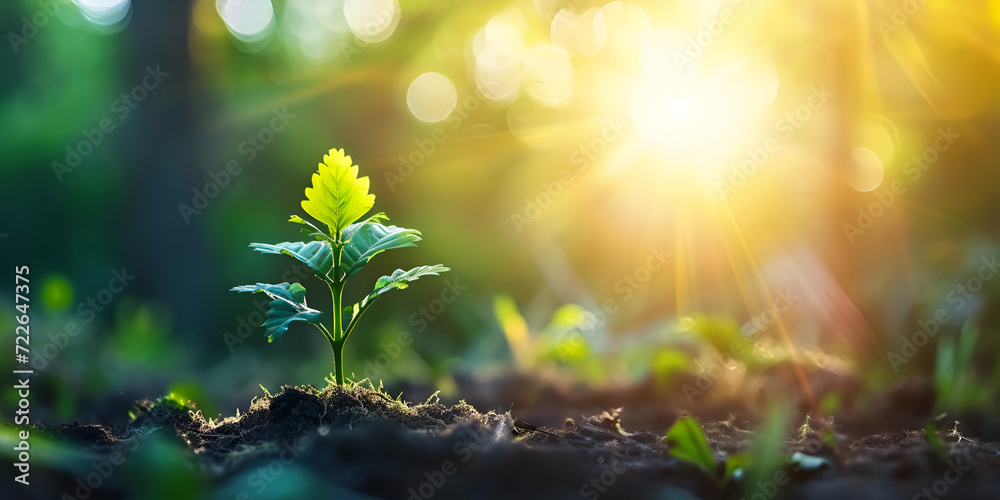Green leaves background in sunny day | A plant growing in the soil in the sunlight | A plant growing in the soil in the sunlight.| Vibrant Green Leaves Dance Against a Sun-Kissed Canvas - obrazy, fototapety, plakaty 