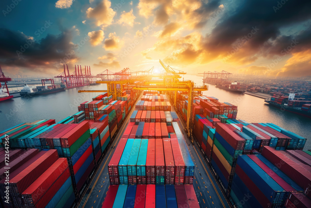 custom made wallpaper toronto digitalRows of shipping containers in different colors. Transport business. Logistics import and export of goods - Generative AI