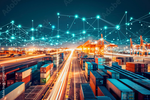 AI Rows of shipping containers in different colors. Transport business. Logistics import and export of goods - Generative AI