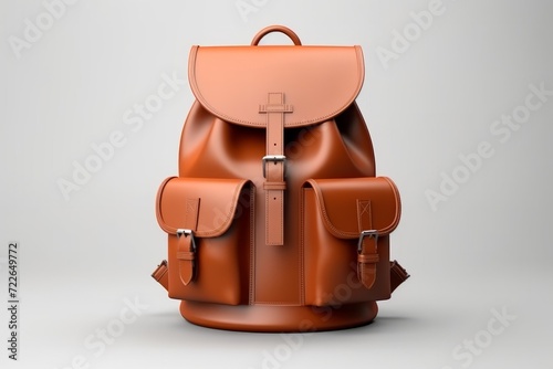 Classic Leather School Backpack, Displaying Timeless Style, Against a White Surface, Generative AI