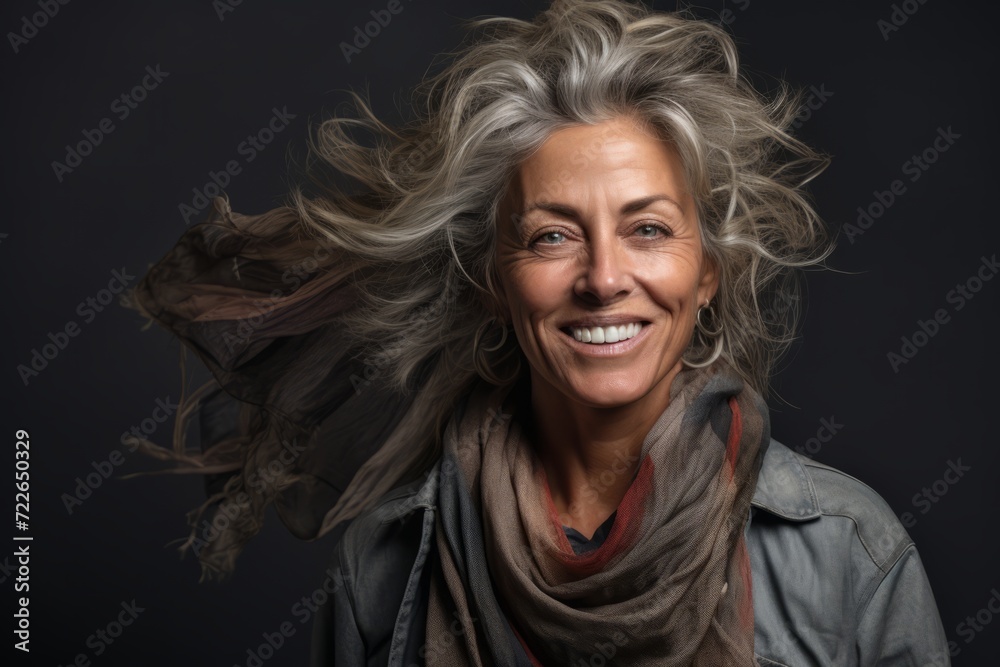 Portrait of a happy senior woman with wind in her hair. Portrait of a happy senior woman with wind in her hair.