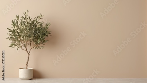 Minimalist interior decor with vase and plant, 3d rendering aesthetic background