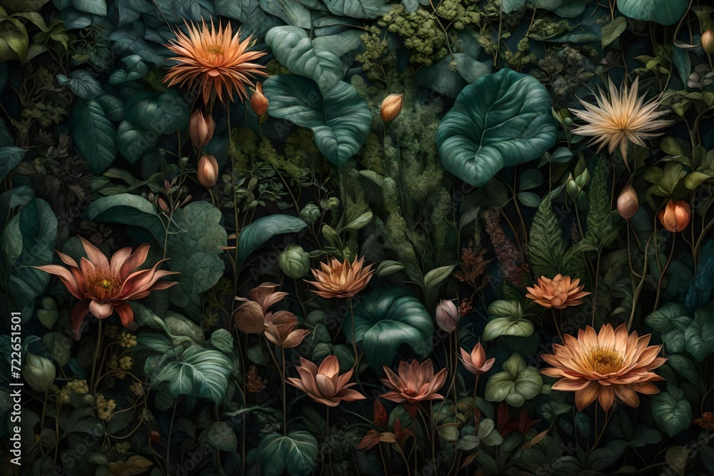 Obraz premium A botanical wonderland materializes, depicting a symphony of plants thriving under impeccable lighting.