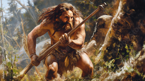 Fotografie, Obraz Caveman hunting - Neanderthal - Cave hunters - Prehistory - History
