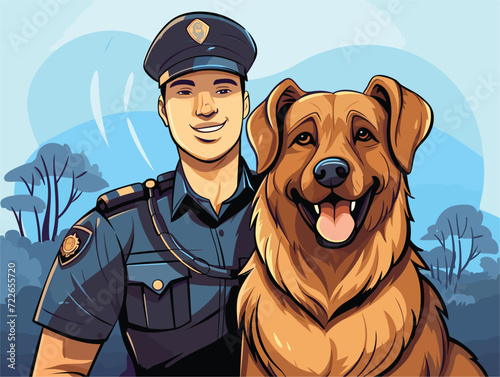 police with sunglass with happy face and dog 