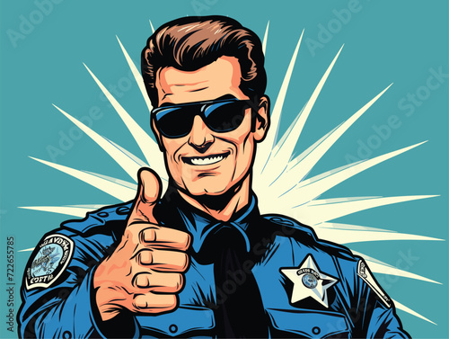 police with sunglass with happy