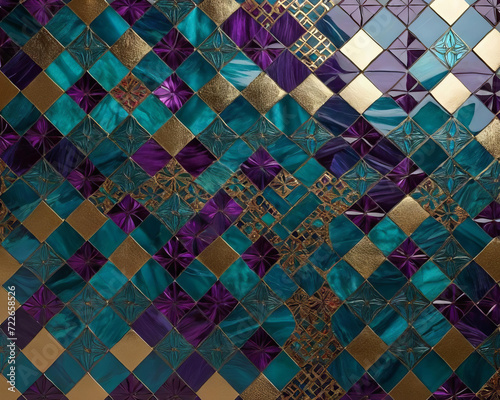 Opulent Geometric Mosaic - Folk Art Motifs and Rich Jewel Tones Background Gen AI photo