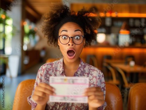 Uma mulher surpresa ao ver a conta que precisa pagar photo