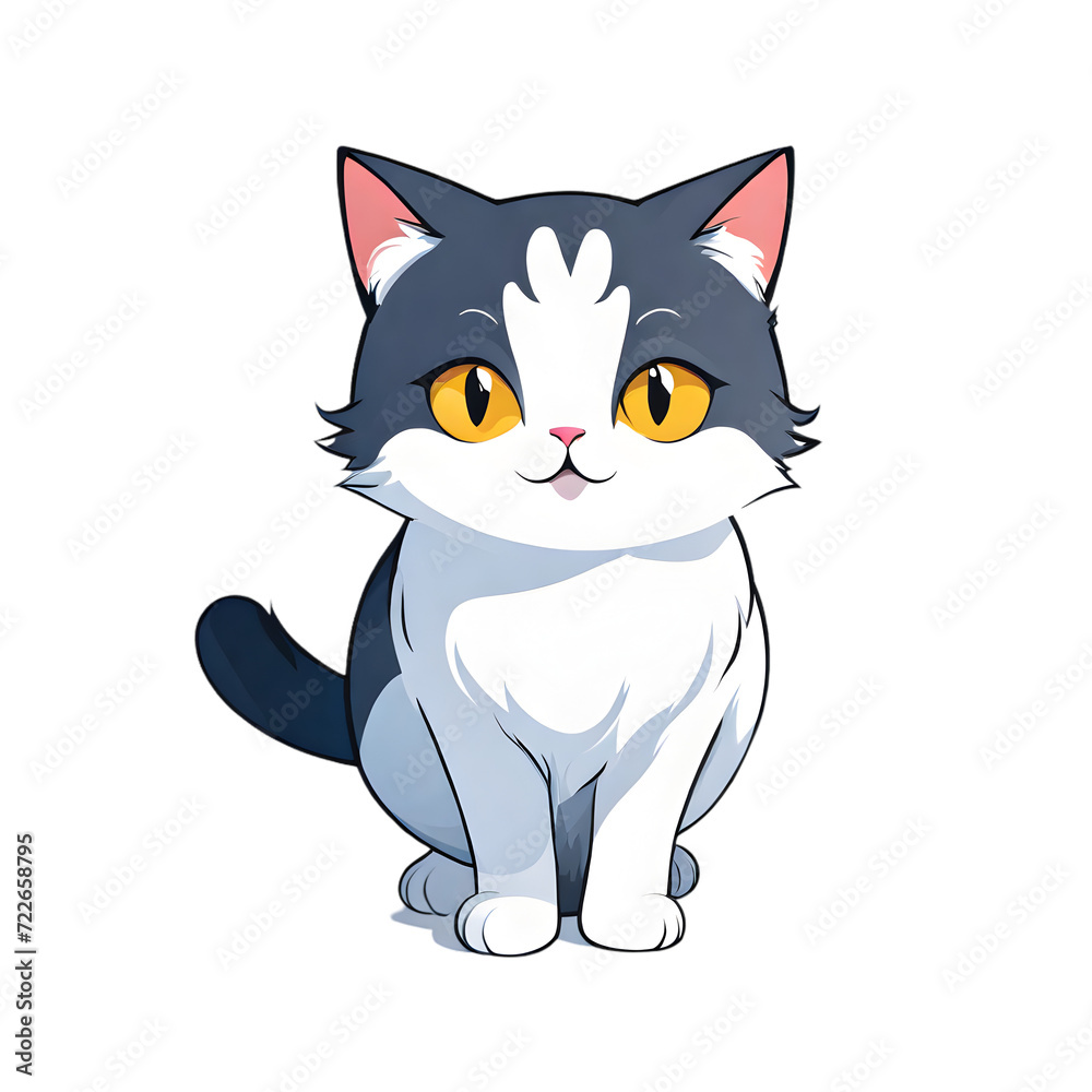Illustration of happy smiling cat, with color spalsh, cartoon style, T-shirt design Illustration of happy smiling cat, with color spalsh, cartoon style, T-shirt design