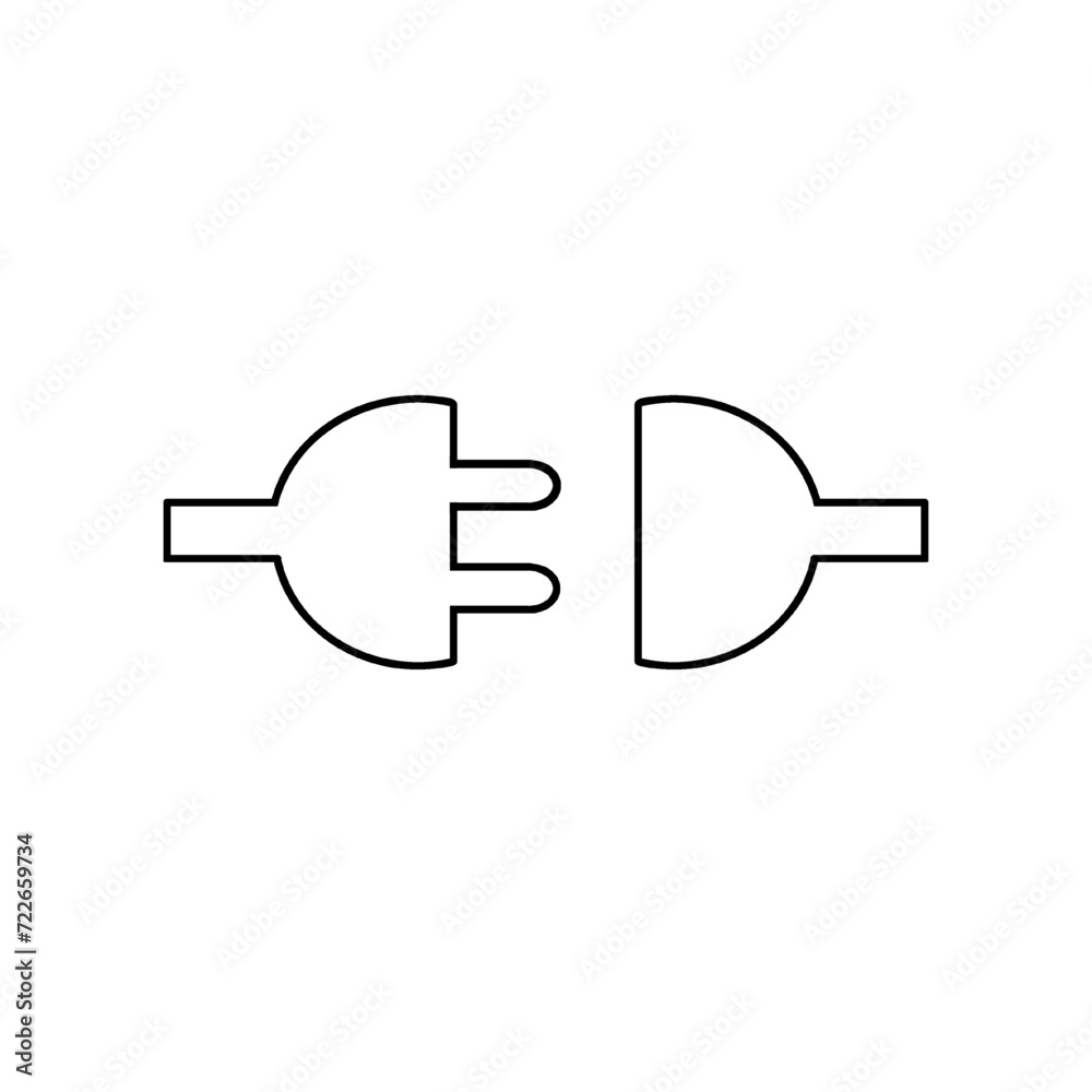 electric plug icon socket icon isolated on white and transparent background vector illustration. connection. black outline icon electric plug icon socket icon isolated on white and transparent background vector illustration. connection. black outline icon