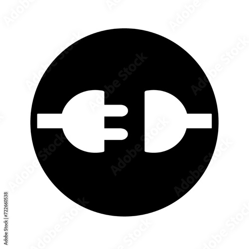 electric plug icon socket icon isolated on white and transparent background vector illustration. connection. white icon on black circle